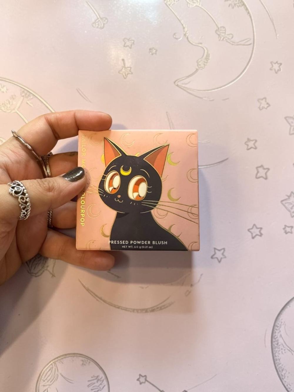 ColourPop Pressed Powder Blush — Peach Box with Black Cat Art